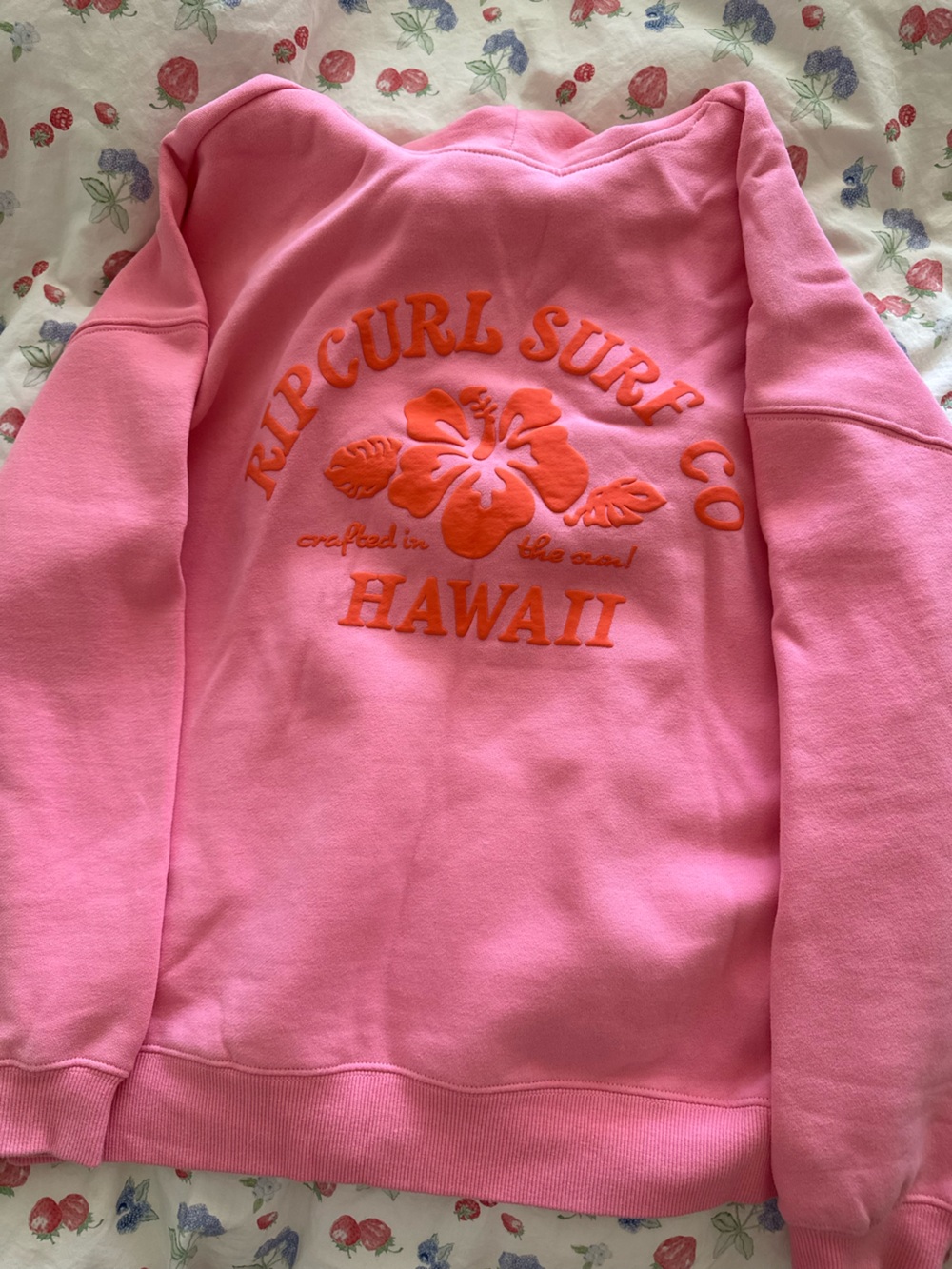 Rip Curl Coral Pink Crewneck with Orange Hawaiian Graphic